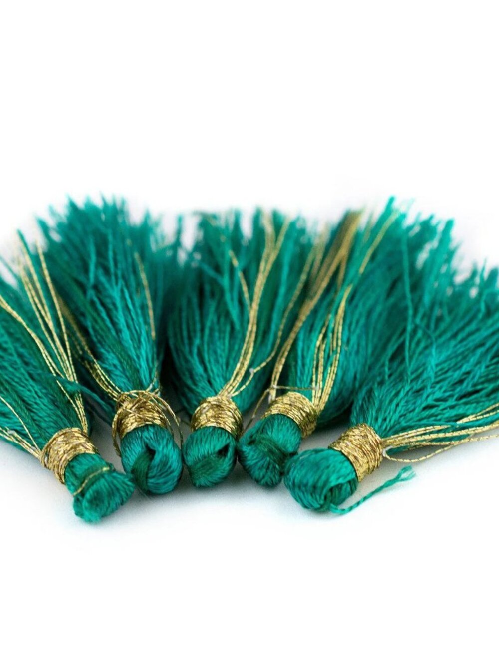 5 Pcs Green Silk Tassels - 3 cm Long